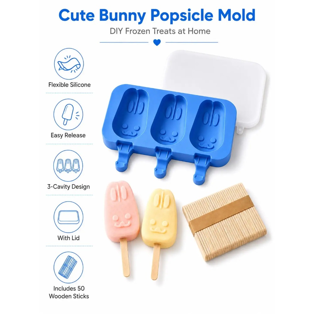 1pc 3-Cavity Silicone Popsicle - Bunny Cake Mold 评论和价格