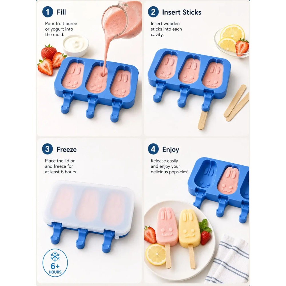 1pc 3-Cavity Silicone Popsicle - Bunny Cake Mold 评论和价格