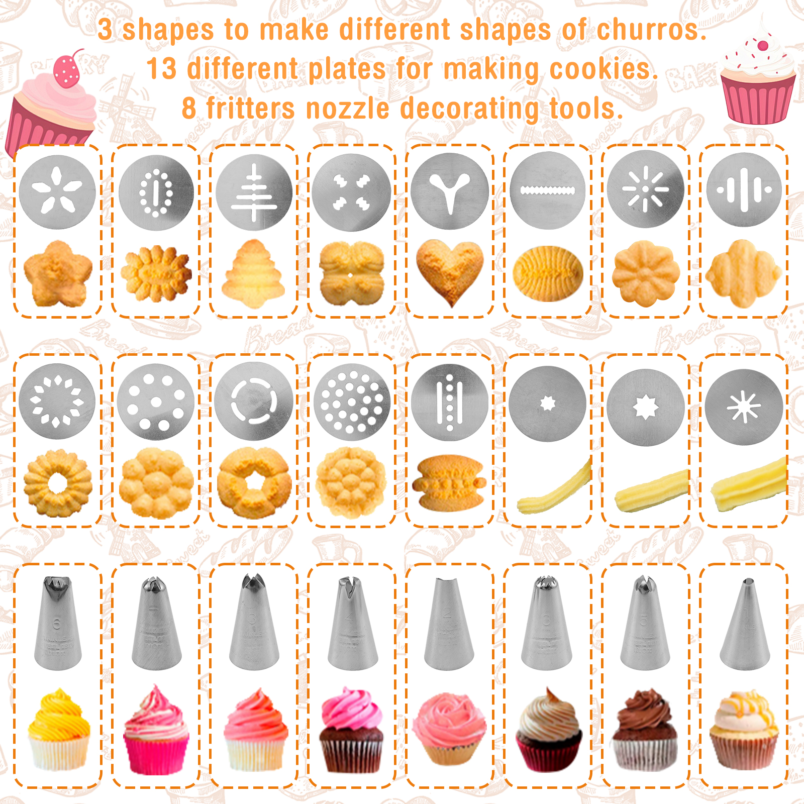 Cookie Press Gun Tips Set Stai - Churros Maker Gun 评论和价格