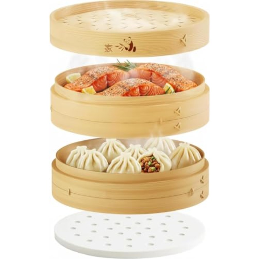 Bamboo Steamer Basket - 2-Tier - Bao Steamer Bamboo 评论和价格