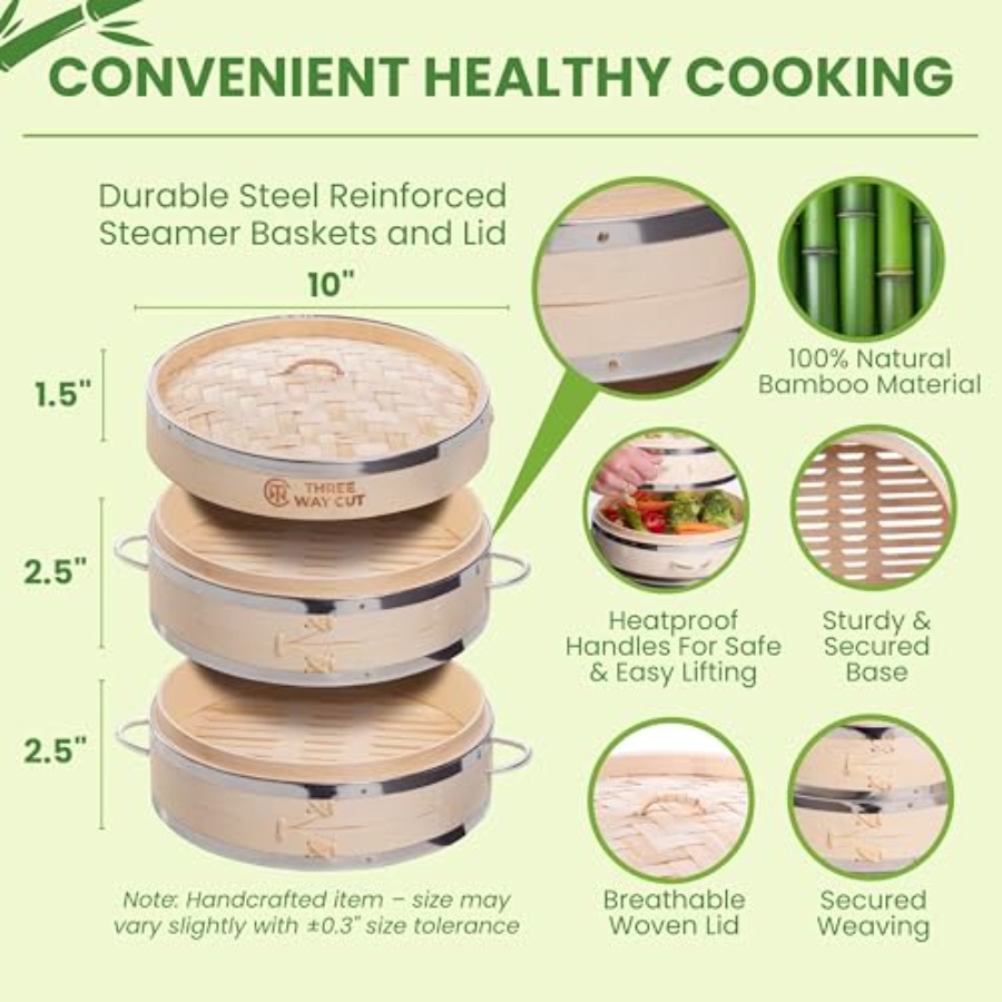 2-tier 10 Bamboo Steamer with  - Bao Steamer Bamboo 评论和价格