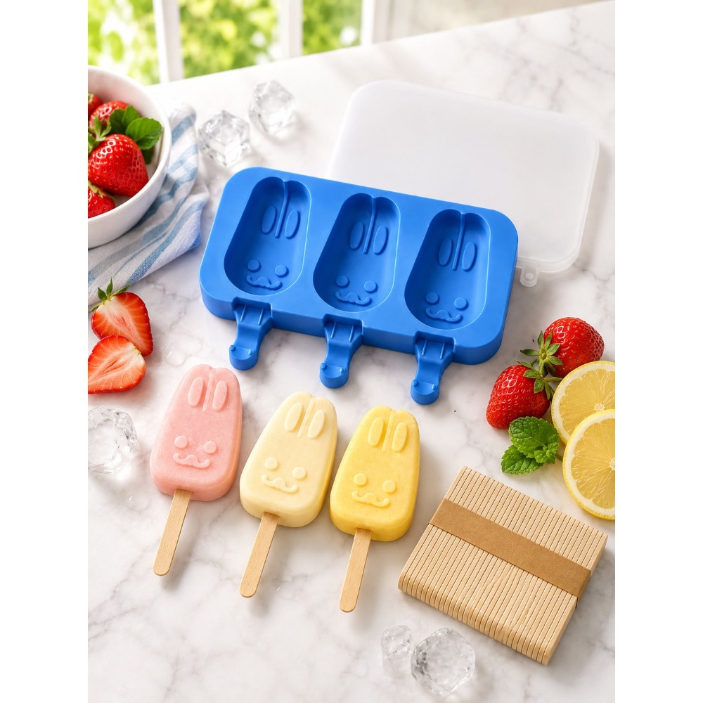 1pc 3-Cavity Silicone Popsicle - Bunny Cake Mold 评论和价格